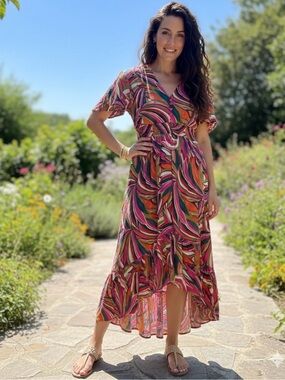 Abel The Label Vibrant Tropical High Low Maxi Dress Size S